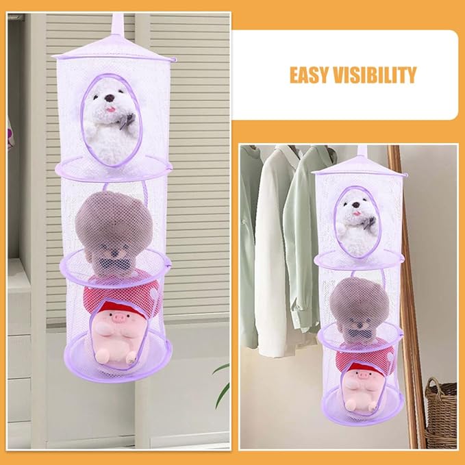 4pcs Stuffed Animal Storage Organizer Hanging Mesh Hammock with Suspended Design and Breathable Polyester Fabric for Bedrooms and Playrooms Lavender