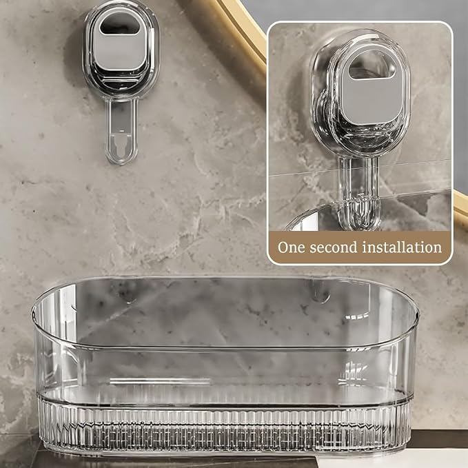hoehew No-Drill Bathroom Suction Storage Box, Powerful Suction Cup Storage Rack Corrugated Suction Cup Storage Holder Shower Shelf Heavy Duty Shower Kitchen Organizer