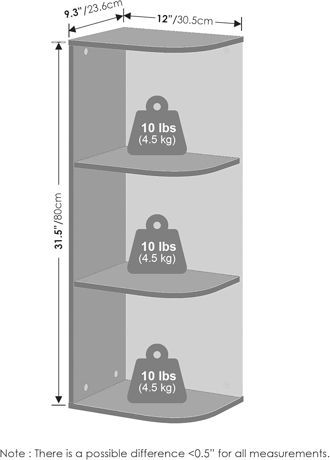 Furinno Reed Corner Shelf, 3-Tier Corner Bookshelf, Book Shelf, Corner Shelves, Storage Rack, for Organization and Storage, Home Office, Living Room, White
