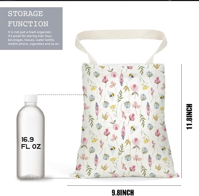 Floral Car Trash Bag Car Garbage Bag Hanging Cars Trash Can Spring Decor Waterproof Cars Back Seat Organizer for Vehicle Travelling Swimming Camping