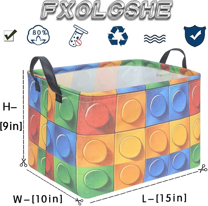 FXOLCSHE Building brick Basket,Building block book storage box,Laundry hamper,Waterproof foldable Kid's laundry basket,Shelf box,Baby Room decor(Building block)
