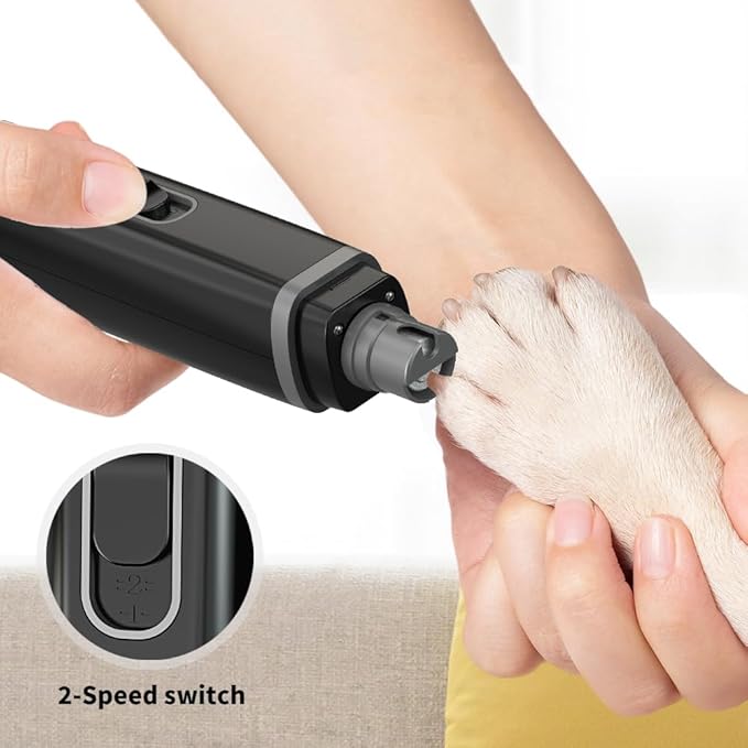 Pet Nail Grinder for Dogs & Cats, 2-Speed Electric Pet Nail Trimmer with LED Light, Painless Paws Grooming & Smoothing for Small Medium Large Dogs & Cats, Black