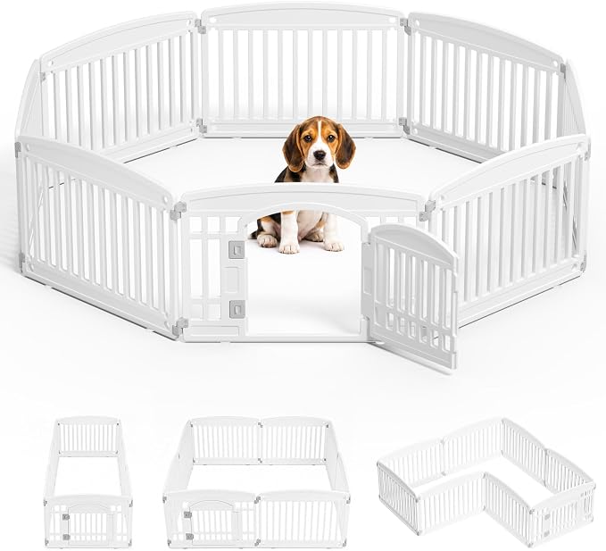 NEWBULIG 24 Inch 8 Panels Dog Playpen, Plastic Pet Play Pen Fence | Portable, Secure Locking Door, Indoor Outdoor Yard RV Camping, Small Medium Dogs, Black