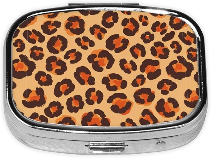 Luxury Pill Case Stainless Steel Mirror Finish Vitamin Organizer Executive Gifts Office Professional, Animal Cheetah Leopard Print