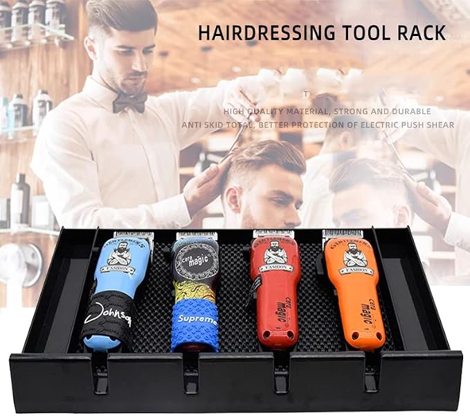 Barber Clipper Tray Organizer, Trimmer, Corded Clippers Holder for Hairdresser, Salon Station Haircut Tools Keeper with Anti-Slip Mat - 15.7" L x 8.9" (Rectangle)