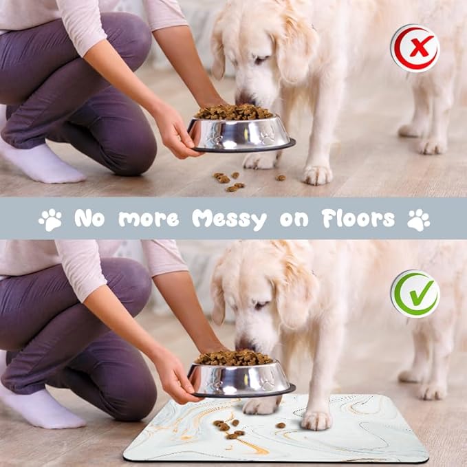 Dog Food Mats for Floors Waterproof, Dog Cat Water Bowl Mats Pet Feeding Absorbent Mat Dog Cat Pet Placemats for Food and Water Marble 17 * 30 inch