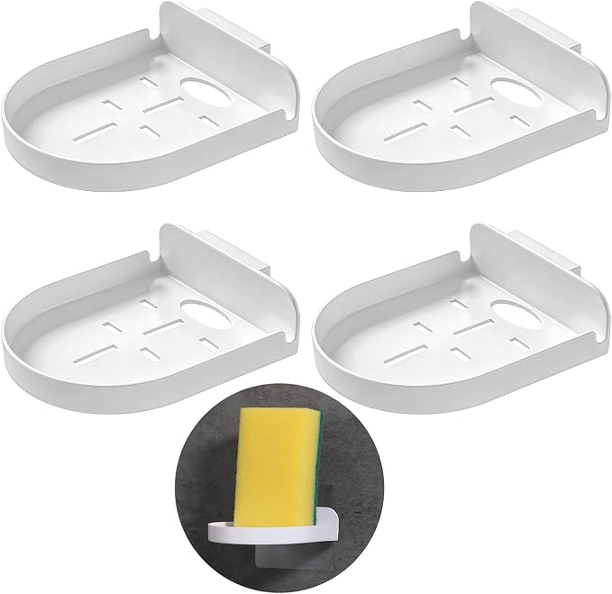 4pcs Security Camera Wall Mount, Baby Monitor Wall Mount, Adhesive Small Shelf For Walls, Clear Floating Shelf for Security Cameras Speakers Bedroom Kitchen Living Room with Cable Clips (White)