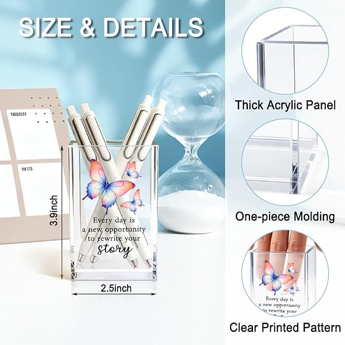 Every Day Is A New Opportunity To Rewrite Acrylic Pencil Holder Cup | Funny Butterfly Pen Holder Gifts For Women Girls Sister, Inspirational Gifts for Friends, New Job Gag Gift for Coworker