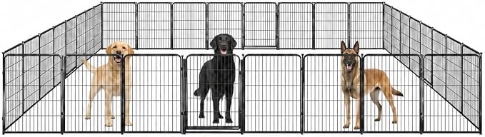 Outdoor Dog Playpen - 40 inch, 32 Panels for Medium and Large Size Dogs - Heavy Duty Metal Pet Fence with Black Anti-Rust Coating - Portable Exercise Play Pen for RV, Camping, and Yard