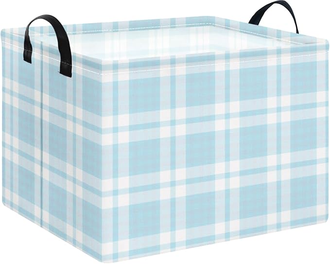 NTAOHAMPER Rectangular Storage Basket with Handles, Laundry Hamper, Room Decor, Gift Basket, Book Box (Blue Plaid)