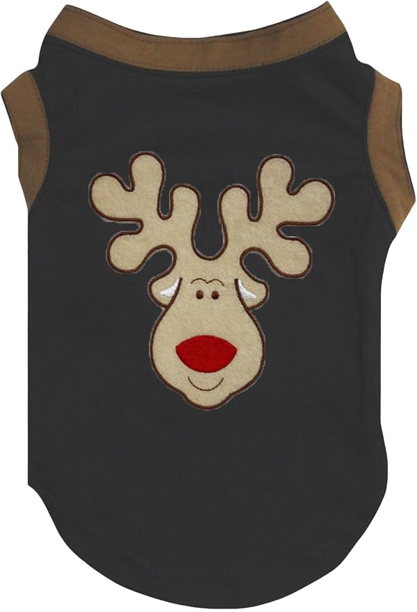 Petitebella Reindeer Face Puppy Dog Shirt for Dogs 100% Cotton Black/Brown X-Large