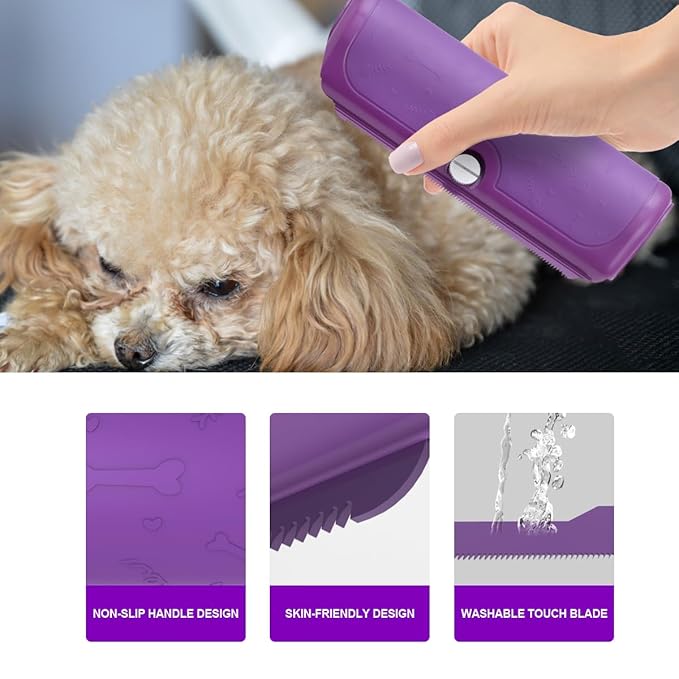 Dog & Cat Deshedding Brush, Dog Hair Brush for Grooming, Undercoat Grooming Tool for Short to Medium and Double Coats, Detachable Stainless Steel Shedding Blade, Ergonomic Non-Slip Handle, Purple