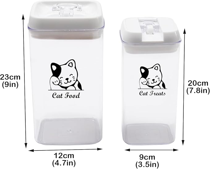 Pethiy Cat Food and pet Cat Treats Storage Container-Clear Plastic-airtight Storage Canister Tins cookie pet jars(Two-piece set)
