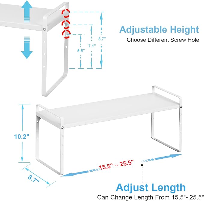 15.5 to 25.5 Inch Kitchen Cabinet Shelf Organizers，Kitchen Shelf Organizer | Adjustable Counter Organizer, Set of 4 Expandable Countertop Storage Shelves, Stackable Design, 30LBS Heavy Duty, Space Saver