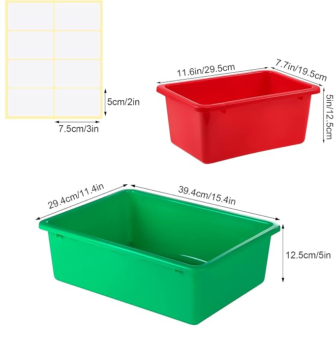 Zonon 12 Pcs Plastic Cubby Bins Office Storage Container Storage Bins Plastic Organization with 1 Pack Self Adhesive Label for Library Office Home Nursery(Bright Colors)