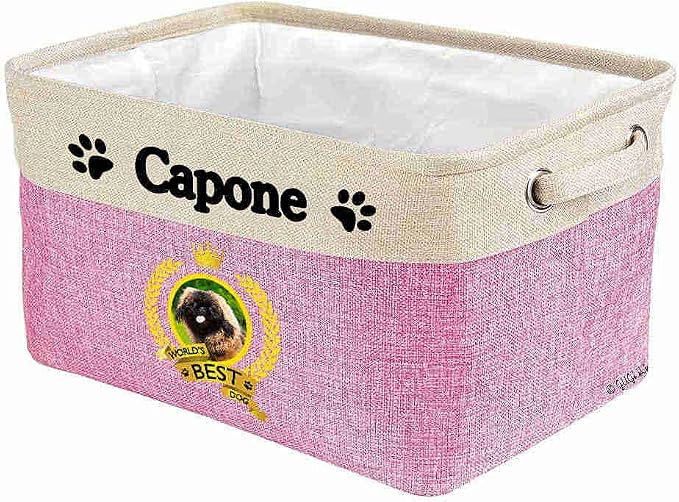 Custom Name Collapsible Dog Toy Storage Basket Bin World's Best Dog Peking Lion Dog Foldable Pet Toy Box Closet Shelf Baskets Organizer for Bedroom Home Dog Cat with Handles Pink