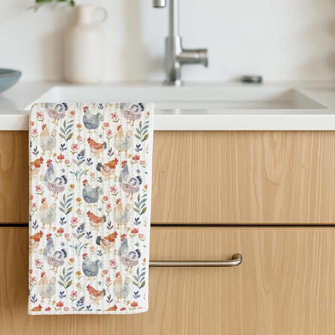 Funny Chicken Rooster Kitchen Towels for Home,Vintage Farmhouse Chicken Decor for Kitchen, Rooster Decoration Hand Towel for Bathroom,Fall Dish Tea Towel Gifts for Cock Mom Lady
