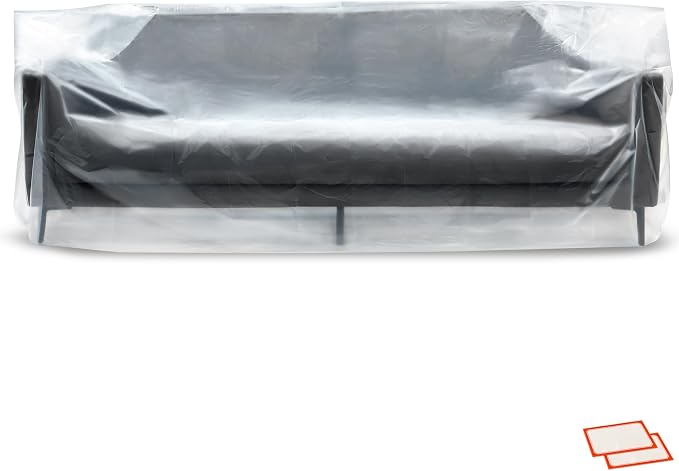 Plastic Furniture Covers for Moving - Heavy-Duty Couch Cover for Sofa, Waterproof & Dustproof Clear Moving Bags for Renovation, Wrap or Storage - Extra Large Bag Open Size 96 x 42 x 62 Inch