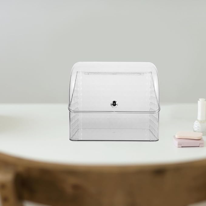 Cosmetic Organizer Box with Lid for Vanity Countertop | Pet and Pp Build, Spacious Categorization, Elegant Style, Versatile Storage for Skincare and Brushes