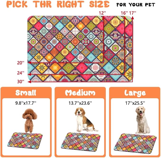Dog Food Mats for Floors Waterproof, Pet Water Bowl Mats Pet Feeding Absorbent Placemats Bohemia 16 * 24 inch