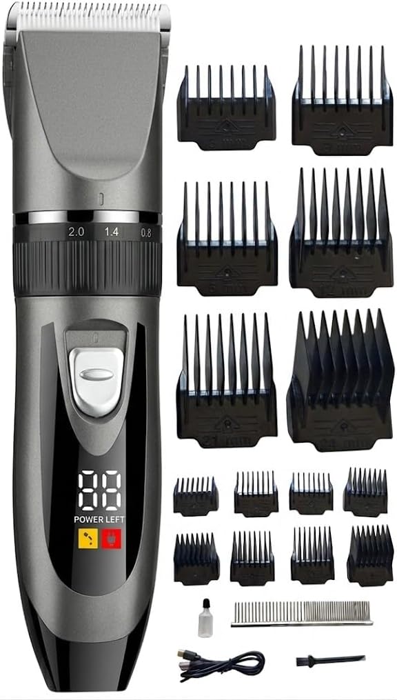 VCM Dog Grooming Kit 2 in 1 Replaceable Paw Trimmer Blade Rechargeable Electric Hair Clipper Low Noise Cordless Shaver for Dog Cat Pet