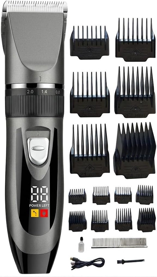 VCM Dog Grooming Kit 2 in 1 Replaceable Paw Trimmer Blade Rechargeable Electric Hair Clipper Low Noise Cordless Shaver for Dog Cat Pet