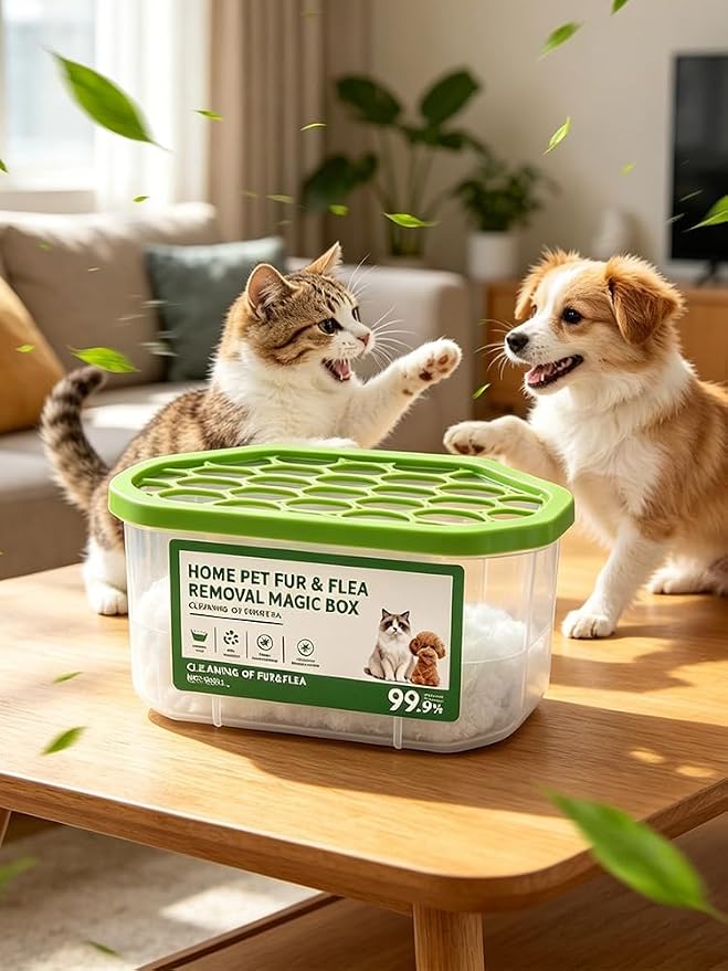 Automatic Pet Hair Collection Box, Portable Odor Removal Storage Bin, Multi use Fur Cleaning Container for Indoor Pet Spaces and Car Interior 1pc