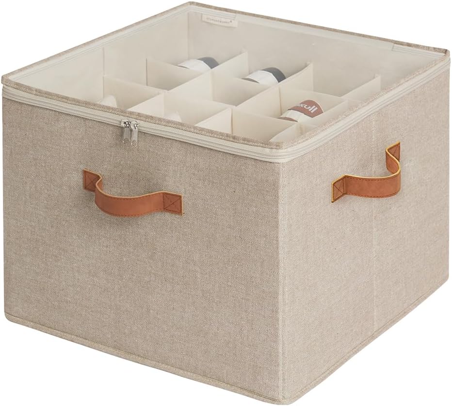 StorageWorks 16-Pair Closet Shoe Organizer with Adjustable Dividers, Taupe | Holds up to 16 Pairs, Foldable, Clear Lid, Reinforced Handles, Fits Sneakers, Boots & Heels, For Closet, Entryway & Bedroom