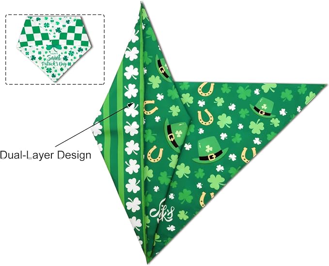 St. Patrick's Day Dog Bandanas Set 2PCS-Large,Featuring Irish Shamrock & Plaid Design Bandanas for Holiday Parties,Perfect Pet Scarves for Boys and Girls,Dog Outfit Gifts for Medium to Large Dogs