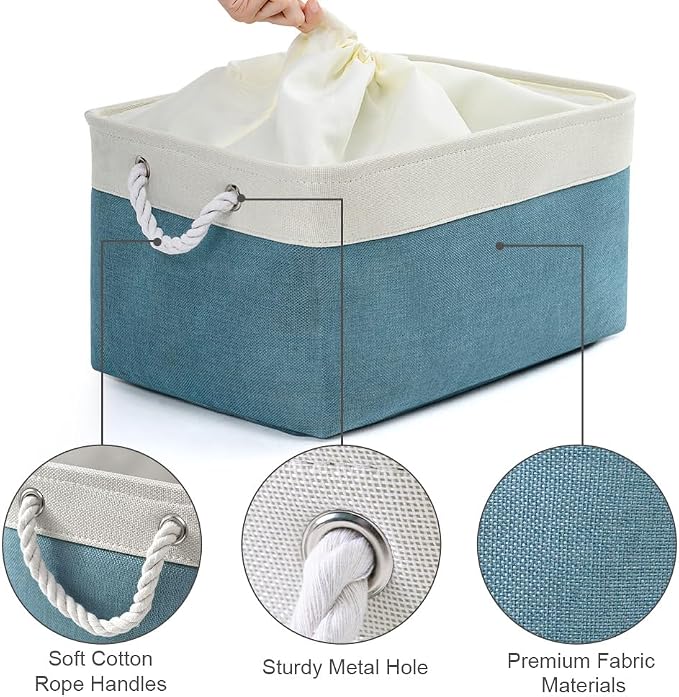Storage Baskets for Organizing - Extra Large 3 Pack 17x14x10 inch Storage Bins for Shelves Closet Nursery Bathroom Bedroom Baby Clothes Dog Toy Home Organization (White & Green)