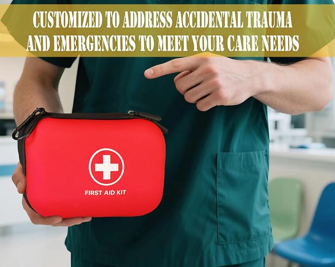 First Aid Kit 196 Piece Waterproof Medical Kit Hard Shell Portable, Red | Waterproof Hard Shell Portable Emergency Kits for Home, Camping, Cars, Hiking, Travel, Outdoor, Adventure