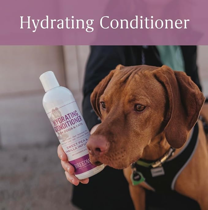 Breedwise Dog and Cat Conditioner - Moisturizing Hypoallergenic Formula for Sensitive Skin - Detangling & Smoothing Pet Cream - Sweet Pea & Vanilla Scent - 12oz - Made in USA