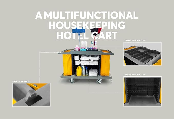 Hotel Cart Housekeeping Room Service Cart H 39" x L 60" X W 21" (Gray)