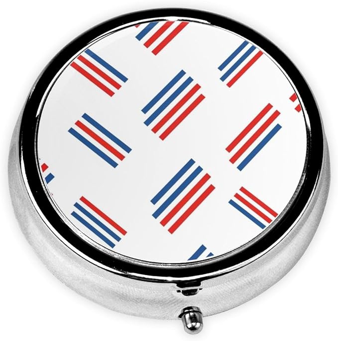 Purse Pill Organizer, Barber Shop Flag Stripes Cute Round Box, Compact Case for Vitamins, Travel Dispenser Pocket Carry for Her
