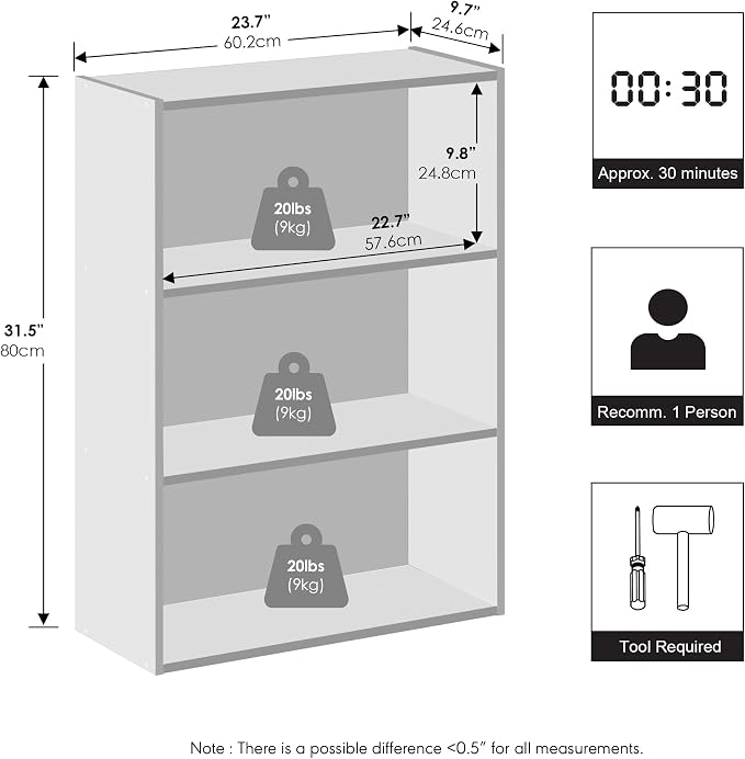 Furinno Reed Closet Organizers and Storage, 3-Tier Closet Organizer, Open Shelf Closet Storage, for Wardrobe, Bedroom, Living Room, Americano