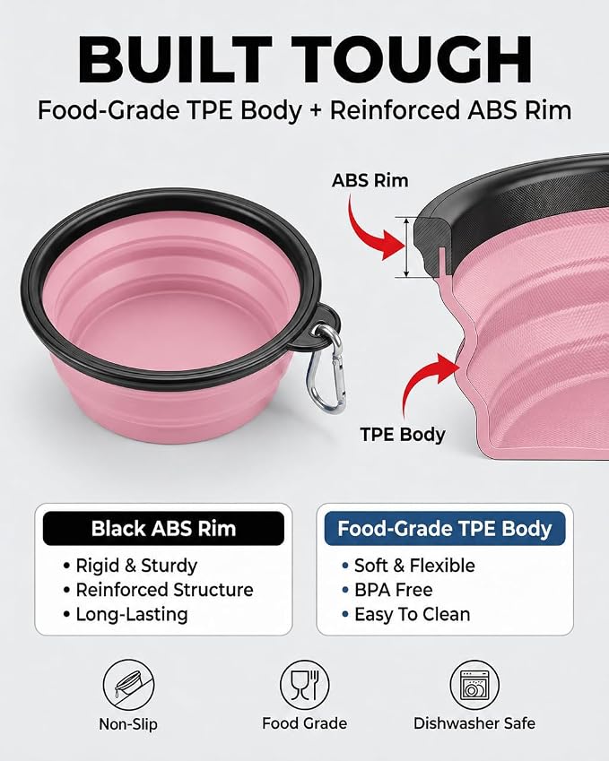 Rest-Eazzzy Collapsible Dog Bowls, 2 Pack Sturdy Portable Dog Water Bowls | Wear-Resistant TPE, Anti-Dust Foldable Travel Dog & Cat Bowls for Camping Walking Hiking with Carabiners