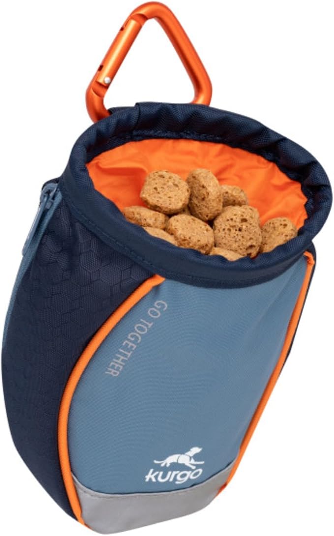 Kurgo Go Stuff It Dog Treat Bag, Training Treat Pouch Bag for Dogs, Treat Pouches for Pets, Hands-Free Pouch Waist, Reflective, Includes Carabiner, MOLLE-Compatible (Navy Blue) | MOLLE-Compatible Training Pouch with Drawstring Closure, Zippered Storage...