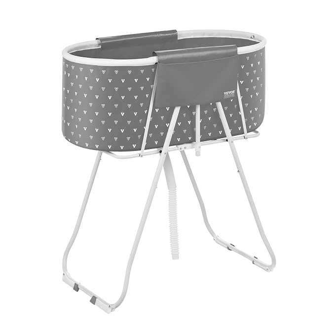 VEVOR Portable Dog Bathtub Foldable Pet Shower Station with Drain, Grey | for Washing and Grooming Small and Medium Dogs and Cats Indoors or Outdoors, with Efficient Drainage and Space-Saving Storage