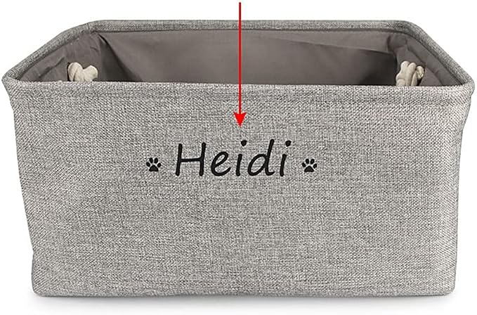 Dog Toy Storage Basket Bin with Personalized Pet's Name - Collapsible Rectangular Storage Box Chest Organizer for Dog Toys,Dog Coats,Dog Clothing,Dog Apparel & Accessories (Gray, S)