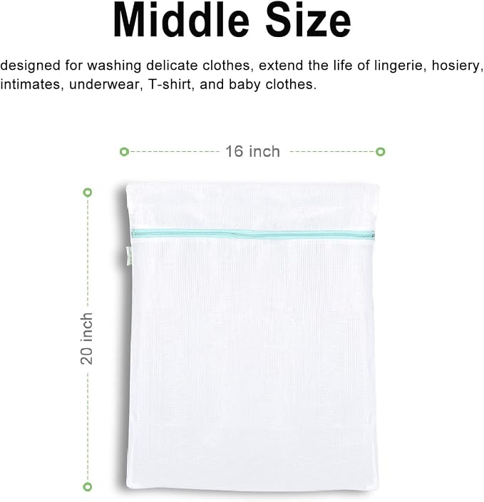 OTraki Mesh Washing Bags for Laundry 16x20 Inch Medium Mesh Bag Laundry Washer Delicates Lingerie Wash Machine Net Zipper Bag Heavy Duty Home Dorm Hotel Don't Drying, Melting 140-176℉, White | Laundry Washer Delicates Lingerie Wash Machine Net Zipper B...