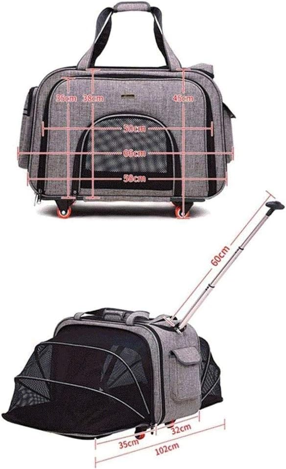 Pet Car, Rolling Backpack Puppy Wheels Luggage Bag for Dogs Small Animal Size:，66 * 32 * 38cm
