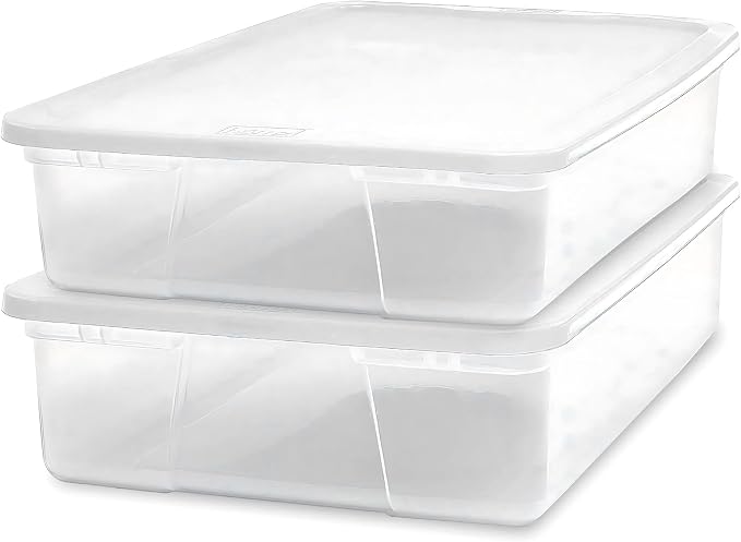 HOMZ Clear Plastic Storage Bins w/Snaplock Lids, 28 Qt, White, 2 Pack | Stackable Container Boxes for Bedroom, Bathroom, Garage, and Office Organization
