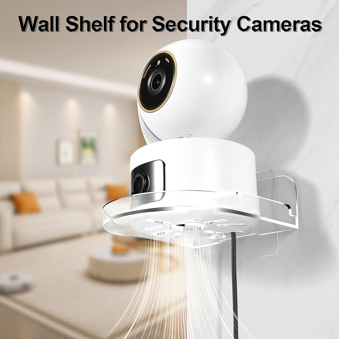 OOTSR 2 Pack Acrylic Wall Mount Bracket for Security Camera, Universal Adhesive Wall Shelves for Baby Monitors Speakers, No Drilling Mounting Tray Indoor, Clear