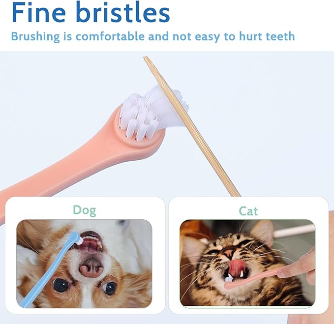 2 Pack Dog and Cat Toothbrush Kit - Mini Head Soft Brush for Deep Clean - Suitable for Puppy, Kitten, Small Pets - Portable Travel Friendly and Easy to Use