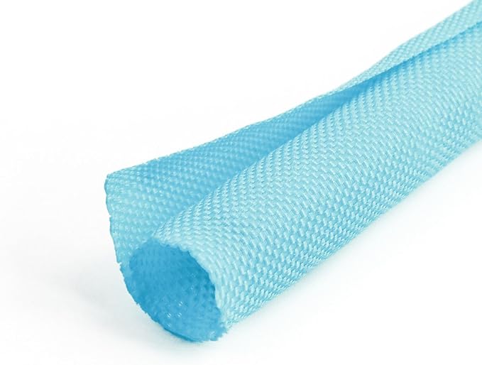 3/8 inch Split Braided Cable Management Sleeve for USB Cable Power Cord Audio Video Cable, High-Temperature Automotive Harness Wire Loom Cord Protector from Cat Dog Chewing (Blue, 10FT)