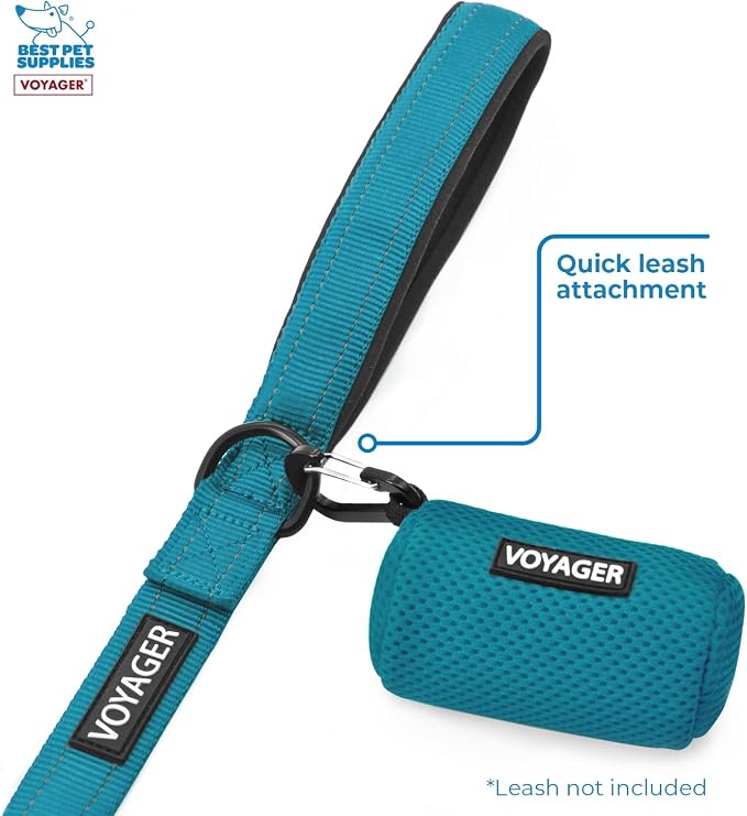 Best Pet Supplies Dog Poop Bag Holder Leash Attachment with Reusable Dispenser for Travel, Walking, Park, and Outdoor Use, Durable with Clip-On - Turquoise, Pack of 2, Mesh Dispenser w/30 Bags