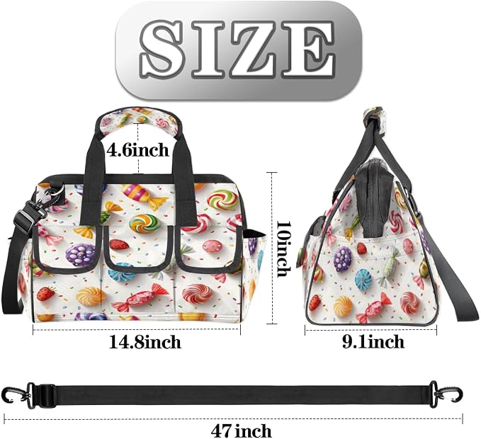 Candy Heavy Duty Tool Bag 14.8 Inch Colorful Candy Portable Soft Tool Box Organizer Storage with Adjustable Shoulder Strap