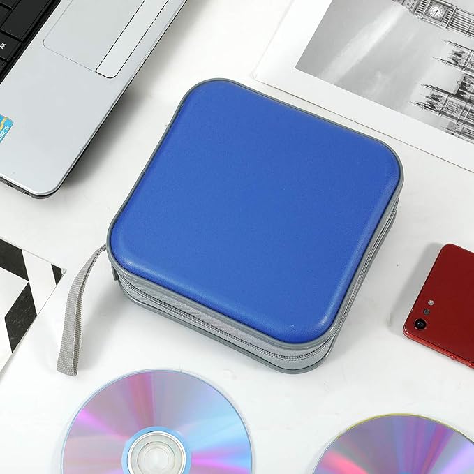 CD Case, 40 Capacity CD DVD Case Wallet Holder Portable Disc VCD Heavy Duty Binder Storage Organizer (Blue)
