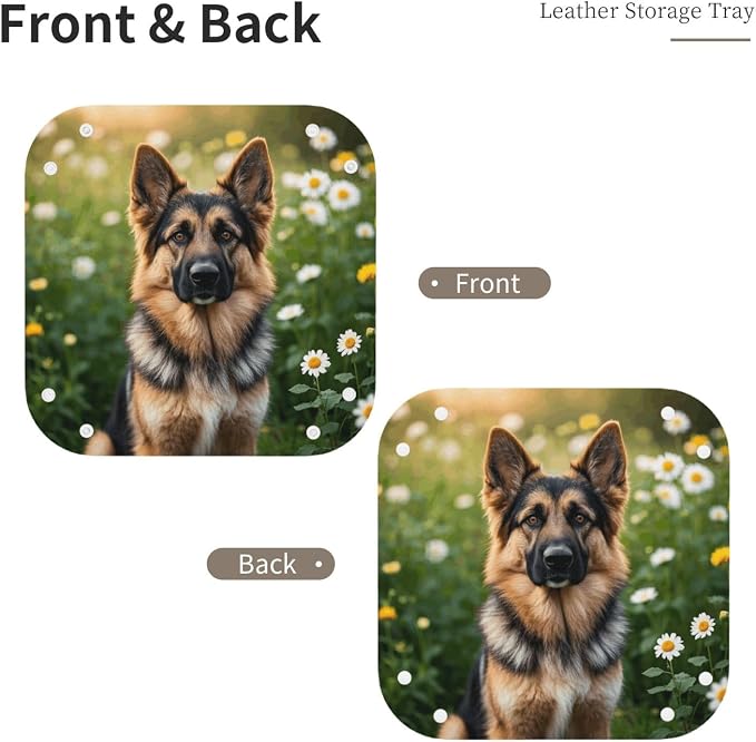 LeatherJewelry Valet Tray for Women Men, Portable Travel Catchall Tray Organizer Dish Plate Cute Pet German Shepherd Dog Bedside Vanity Tray Nightstand Caddy Holder for Wallet, Key, Coin