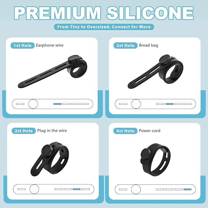 15 Pcs Silicone Cable Ties, Reusable Cord Organizers for Charger Cables, Hair Dryer, Home Office Desk, Flexible Cord Wraps for Electrical Wires Management